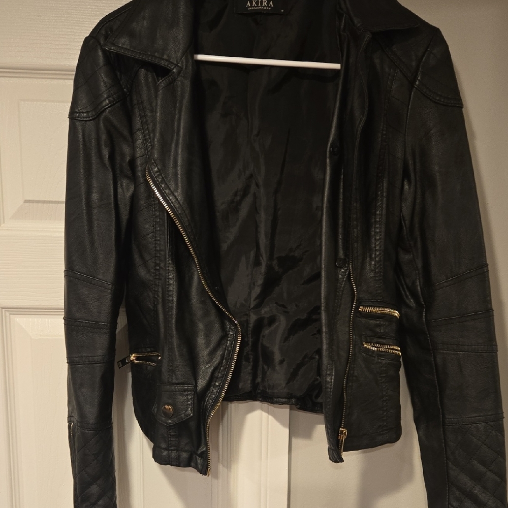 AKIRA Black Leather Jacket with Gold Accents